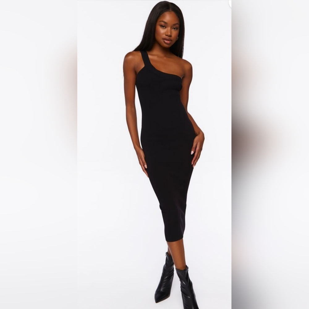 Forever 21 Black Knite One Shoulder Dress
